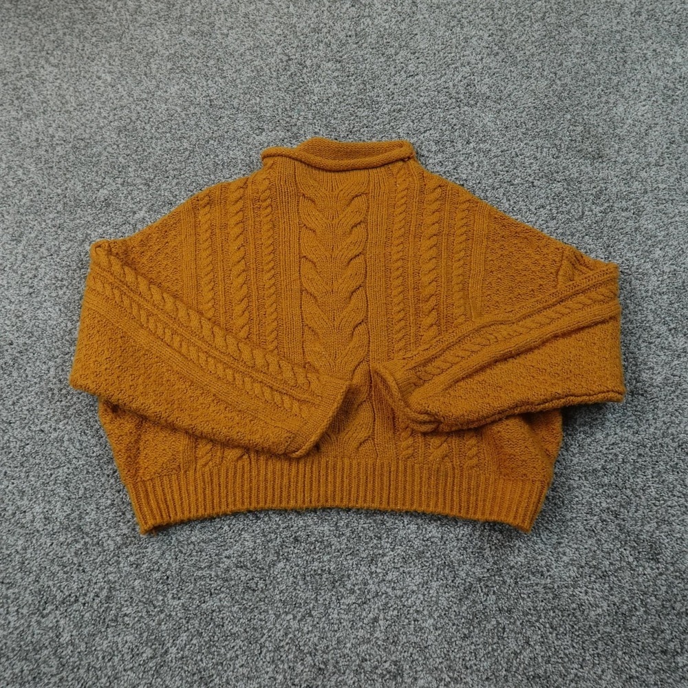 Pilcro Sweater Womens M Orange Aran Cable Knit Mock Roll Neck Pullover Cozy Warm